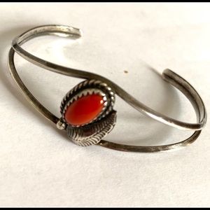Native American Navajo Sterling & Coral Bracelet